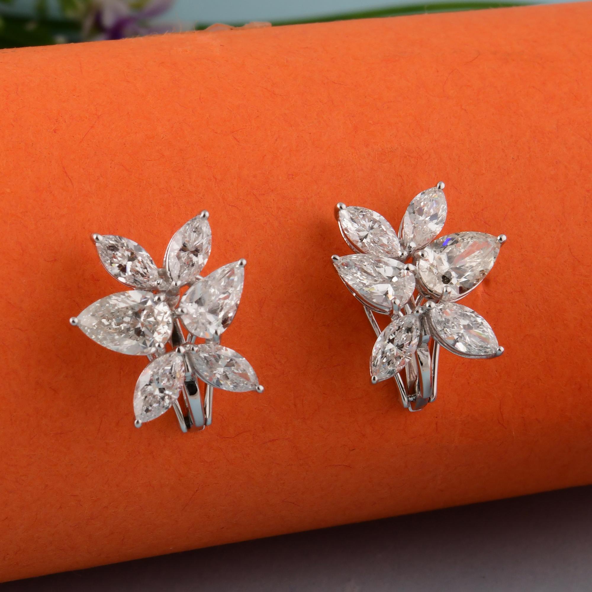 Moderne Boucles d'oreilles en or blanc 14 carats avec diamants véritables taille poire marquise 5,63 carats SI/H en vente