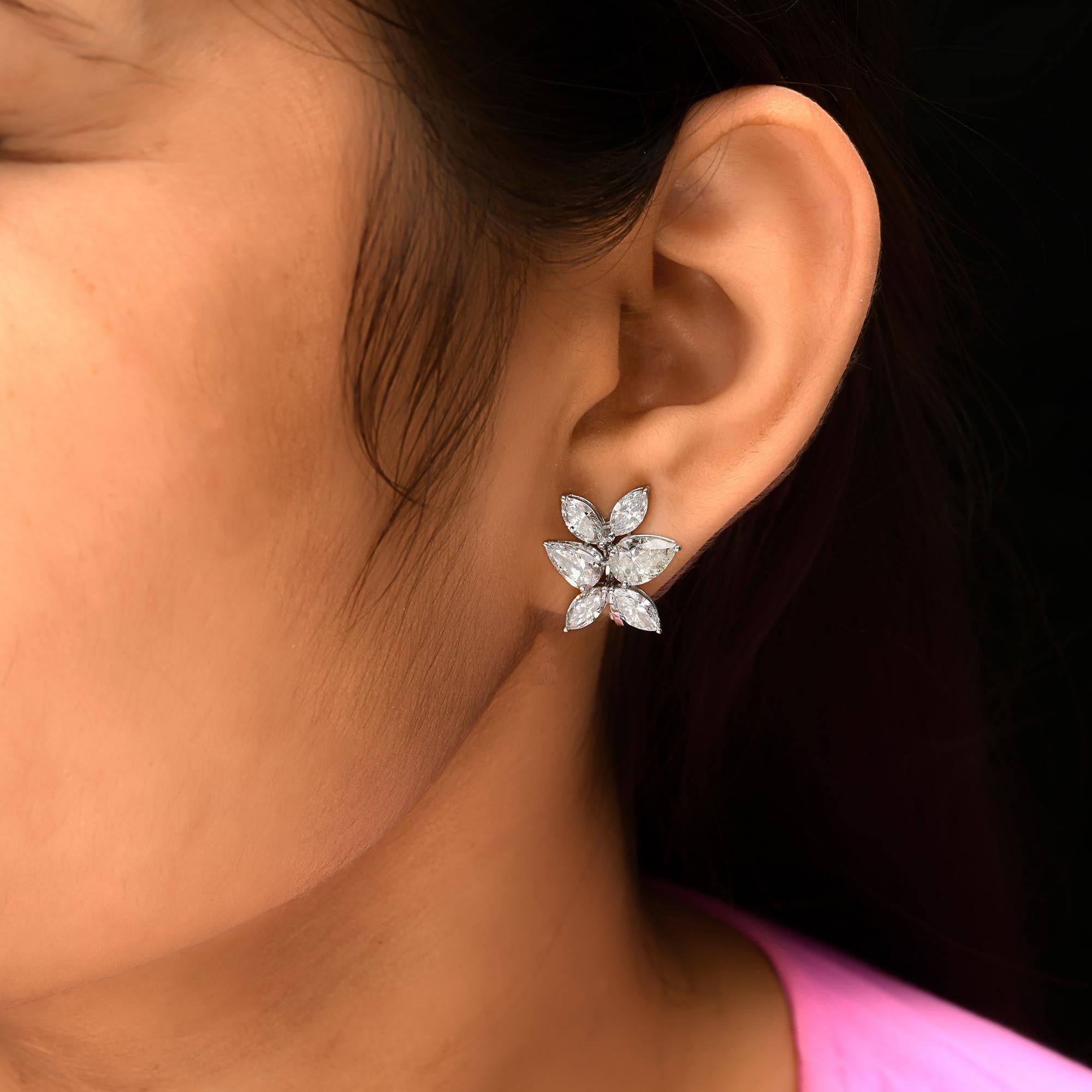 Taille poire Boucles d'oreilles en or blanc 14 carats avec diamants véritables taille poire marquise 5,63 carats SI/H en vente