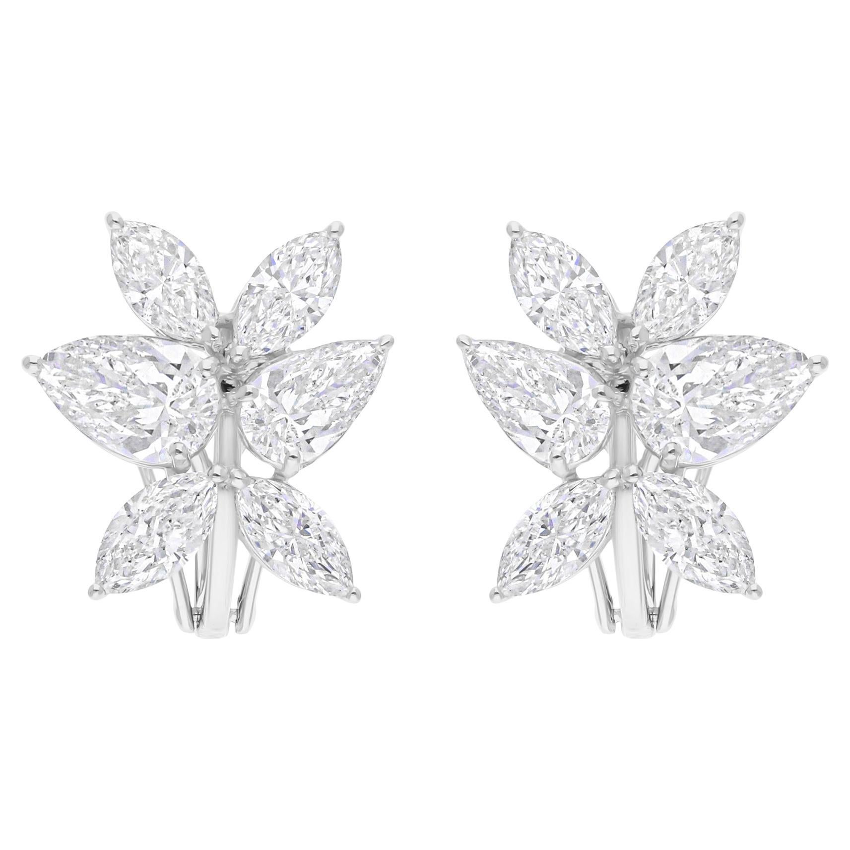Real 5.63 Carat SI/H Pear Marquise Diamond Earrings 14 Karat White Gold Jewelry
