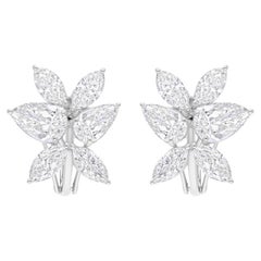 Boucles d'oreilles en or blanc 14 carats avec diamants véritables taille poire marquise 5,63 carats SI/H