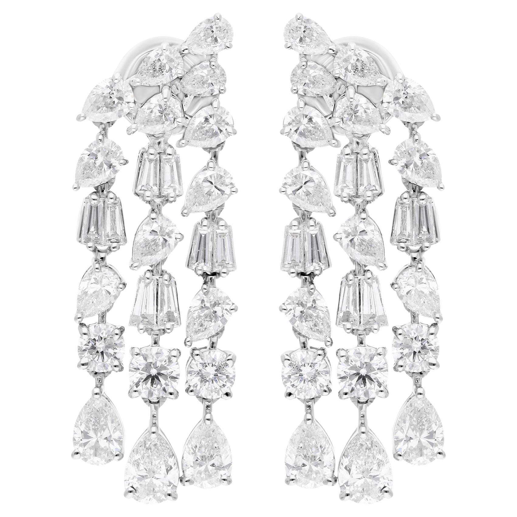 Real 5.65 Carat SI/H Multi Shape Diamond Chandelier Earrings 10 Karat White Gold
