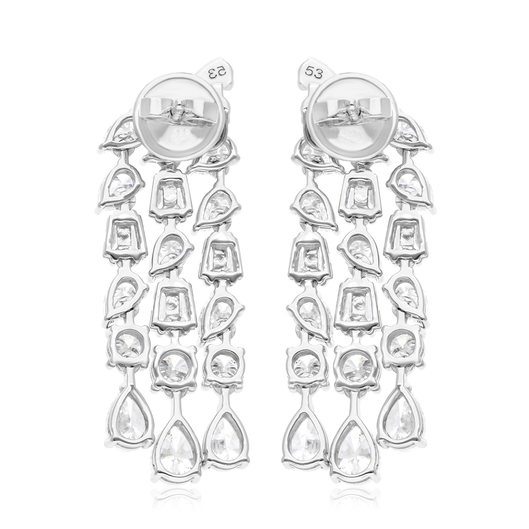 Real 5,65 Karat SI/H Multi Shape Diamant-Kronleuchter-Ohrringe 14 Karat Weißgold (Tropfenschliff) im Angebot