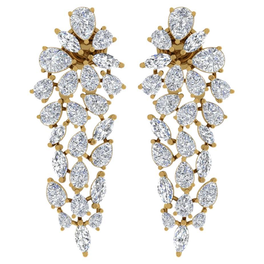 Real 5.75 Carat SI/HI Multi Shape Diamond Dangle Earrings 18 Karat Yellow Gold