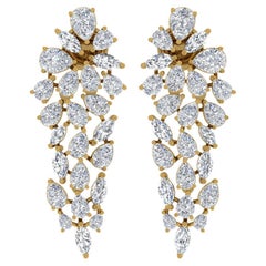 Real 5.75 Carat SI/HI Multi Shape Diamond Dangle Earrings 18 Karat Yellow Gold