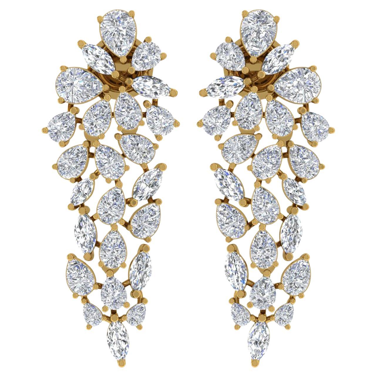 Orecchini con diamanti a forma multipla da 5,75 carati SI/HI reali in oro giallo 18 carati