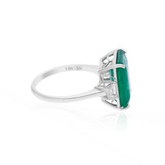 Real 5.8 Carat Zambian Emerald Cocktail Ring 0.38 Ct SI/H Diamond 18k White Gold