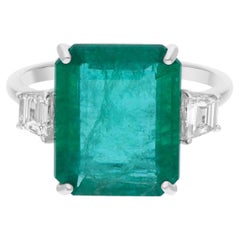 Real 5.8 Carat Zambian Emerald Cocktail Ring 0.38 Ct SI/H Diamond 18k White Gold