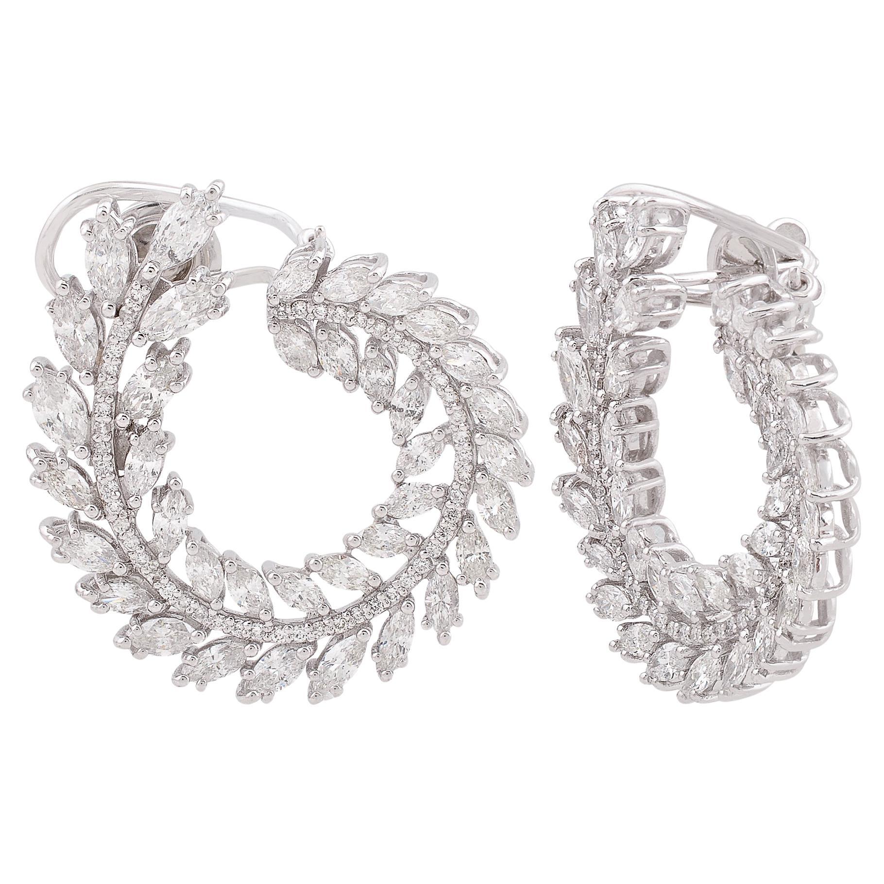 Real 6 Tcw H Color SI1 Color Marquise Diamond Leaf Earrings 14 Karat White Gold