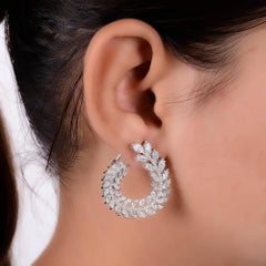 18K White Gold 6 Ct Natural Diamond Leaf Hoop Earrings for Women