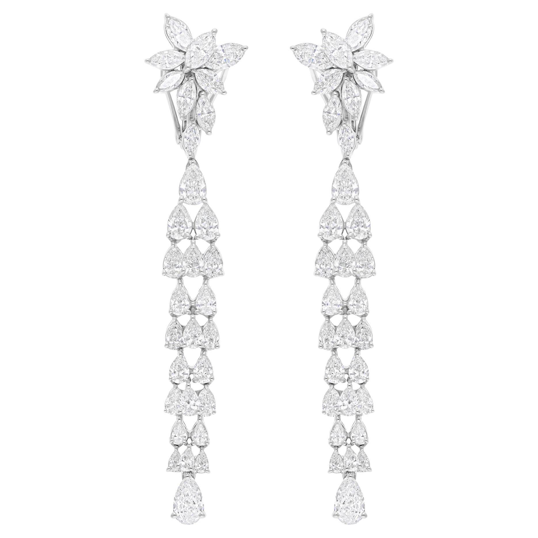 6.02 Carat SI/H Pear Marquise Shape Diamond Earrings 14 Karat White Gold Jewelry