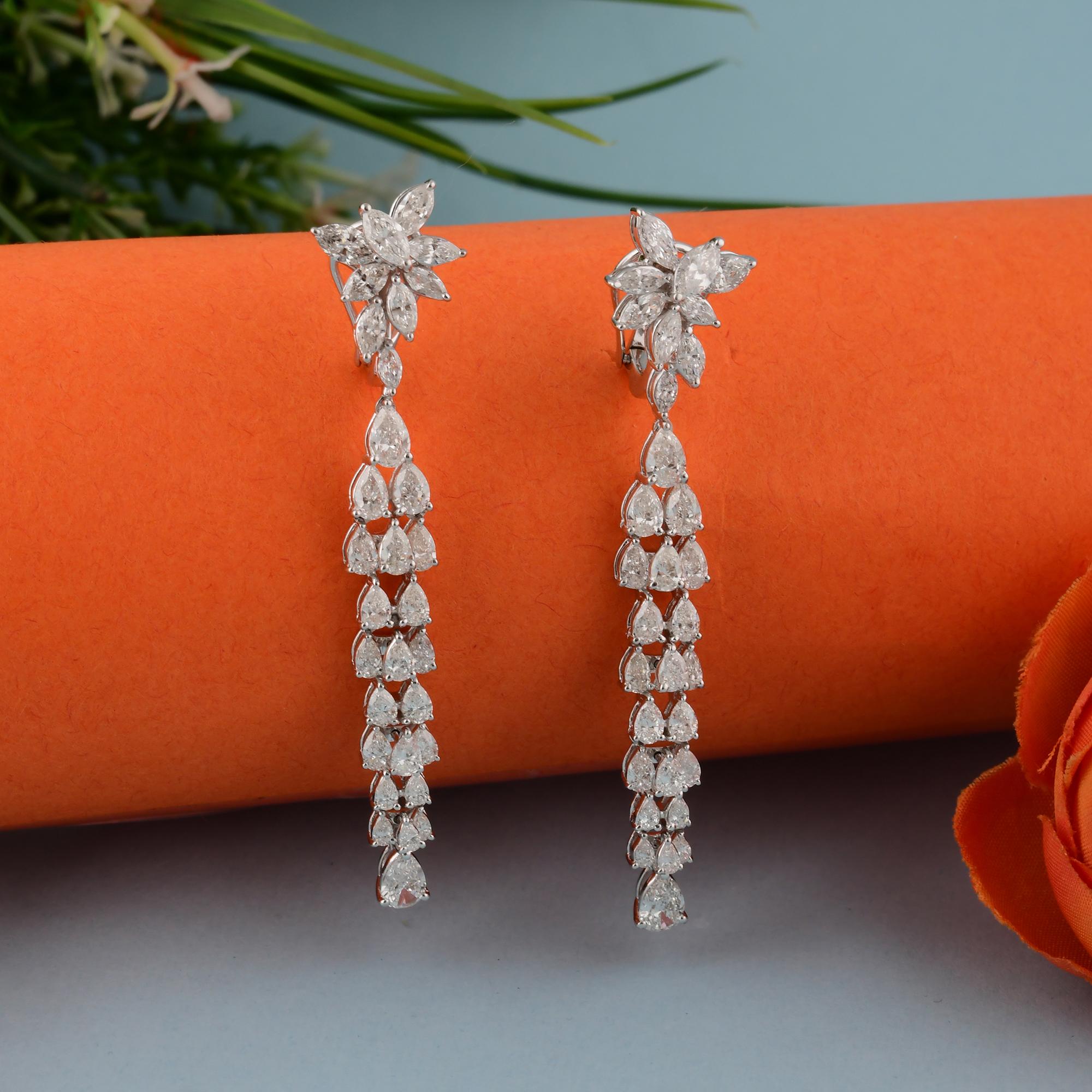Modern 6.02 Carat SI/H Pear Marquise Brilliant Cut Diamond Earrings 18 Karat White Gold For Sale