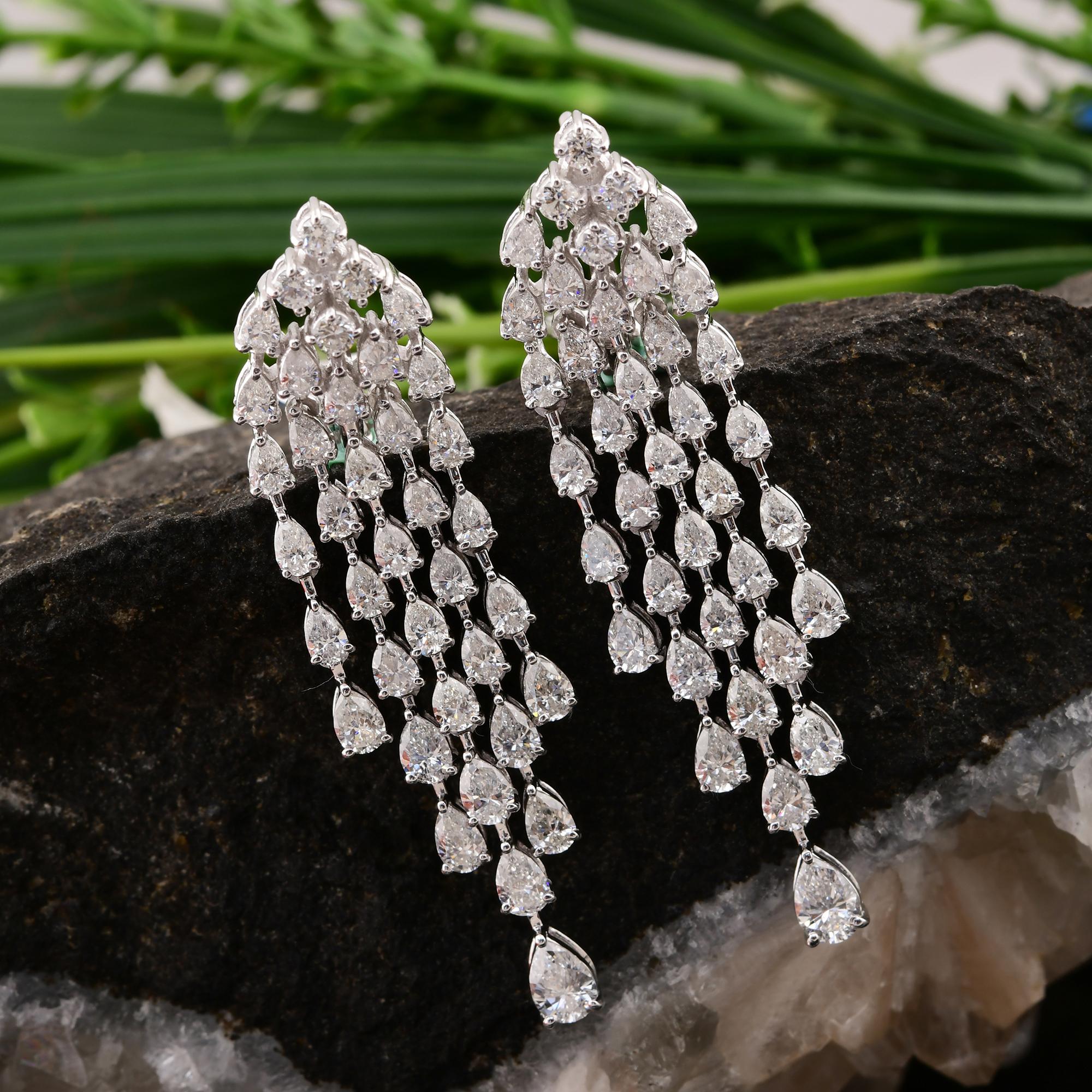 Modern Real 6.03 Carat SI/H Pear Shape Diamond Chandelier Earrings 14 Karat White Gold For Sale