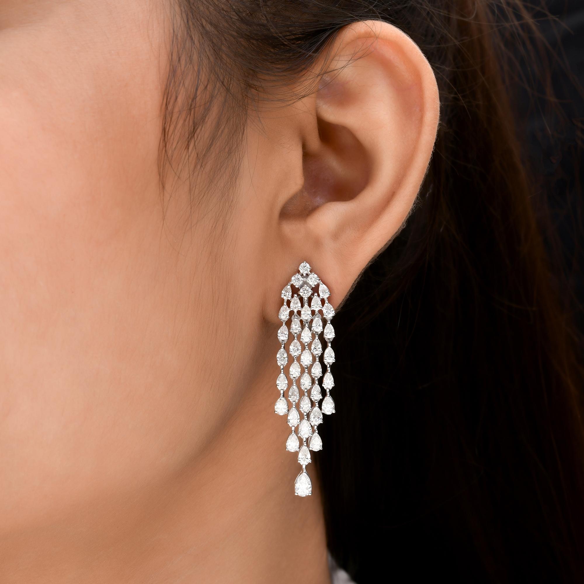 Pear Cut Real 6.03 Carat SI/H Pear Shape Diamond Chandelier Earrings 14 Karat White Gold For Sale