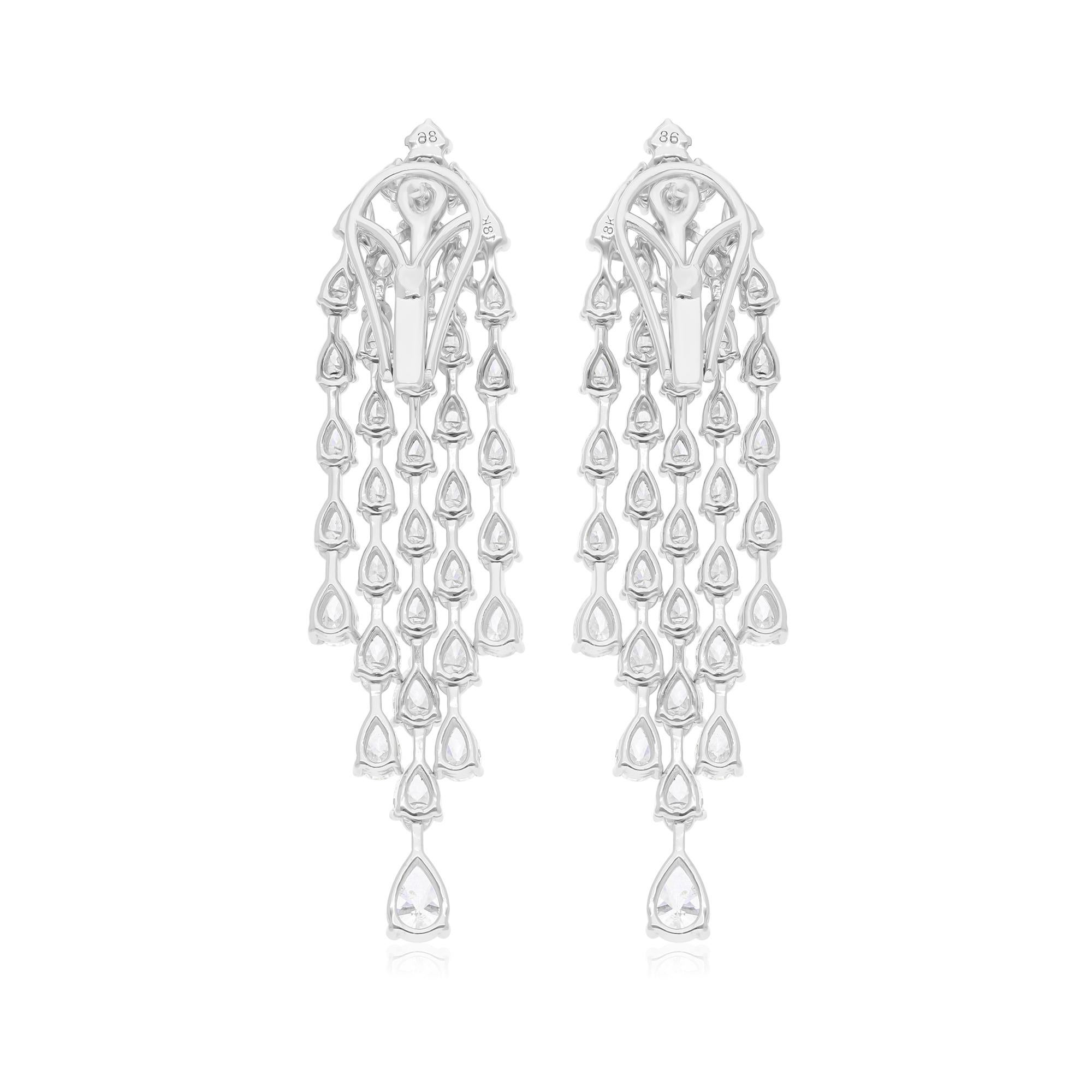 Real 6.03 Carat SI/H Pear Shape Diamond Chandelier Earrings 14 Karat White Gold In New Condition For Sale In Diera, Dubai