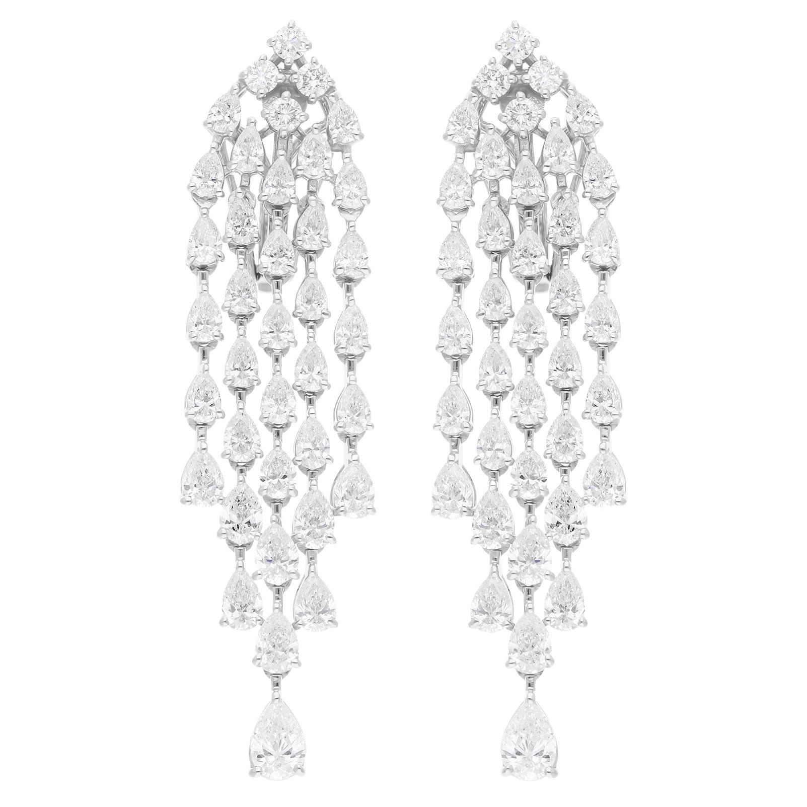 Real 6.03 Carat SI/H Pear Shape Diamond Chandelier Earrings 14 Karat White Gold For Sale