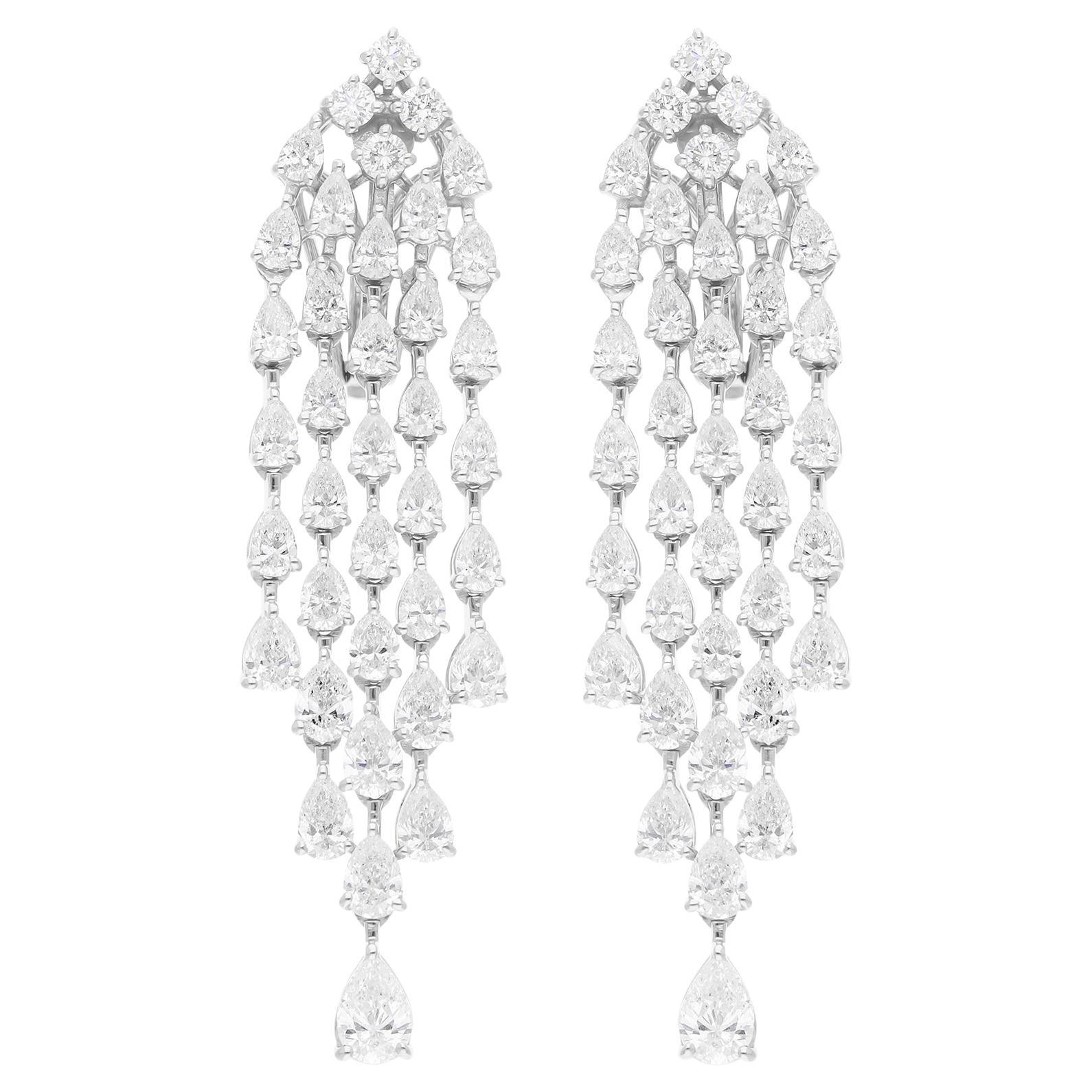 Pendientes de candelabro de diamantes en forma de pera de 6,03 quilates reales SI/H Oro blanco de 14 quilates