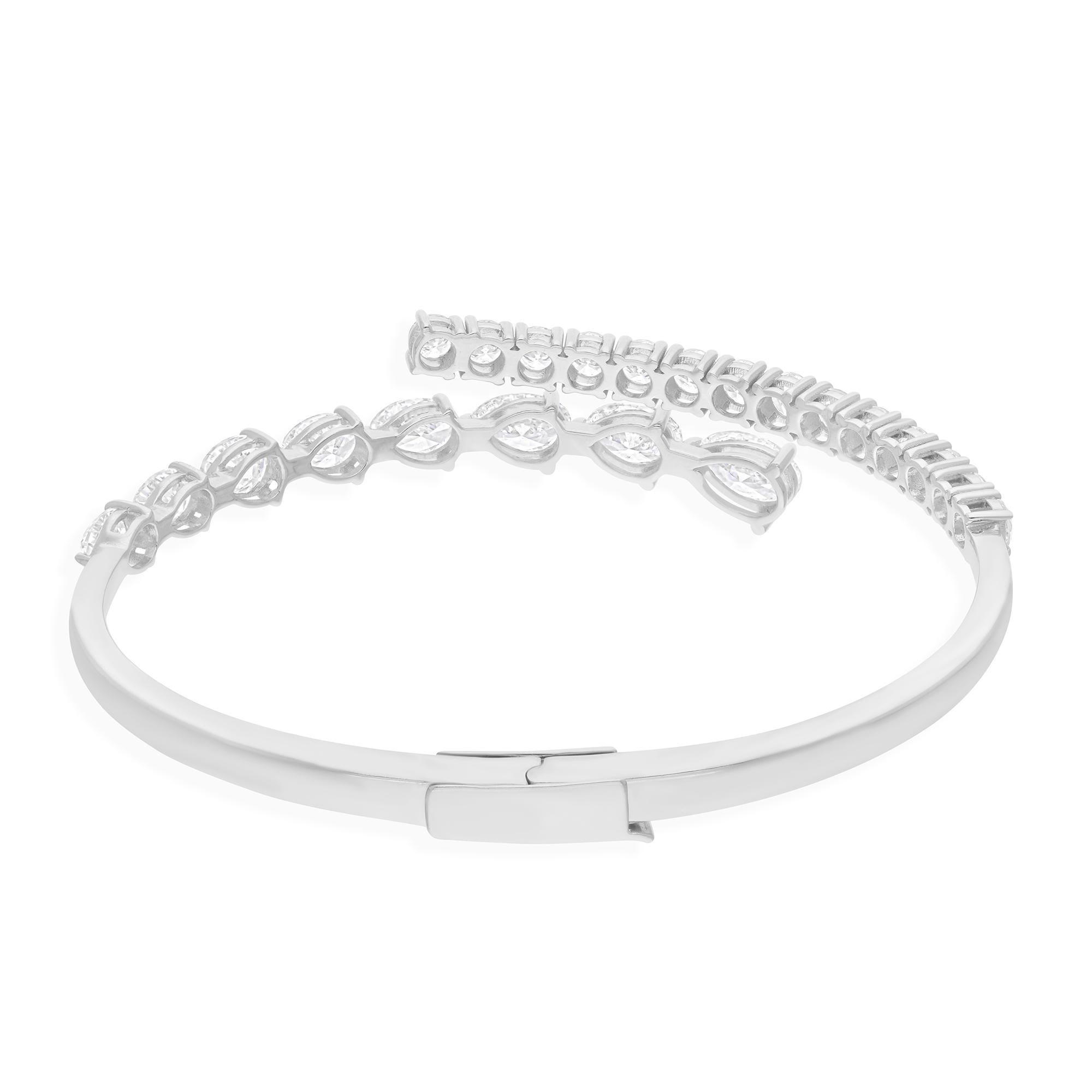 Oval Cut Real 6.05 Carat SI/H Oval Round Diamond Wrap Bangle Bracelet 14 Karat White Gold For Sale