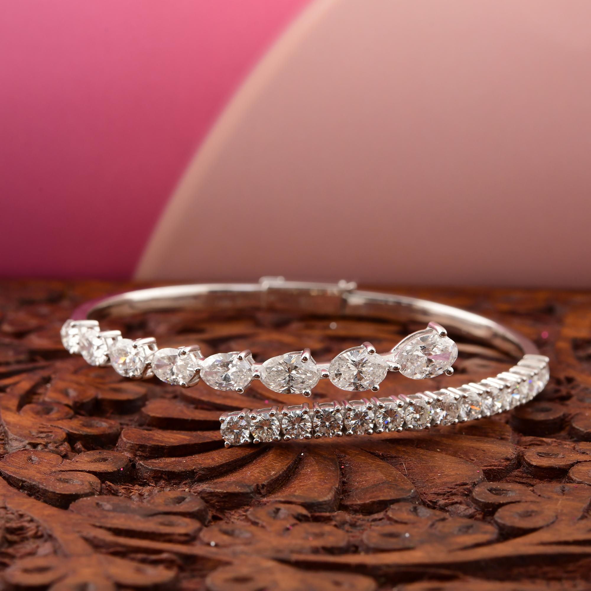 Women's Real 6.05 Carat SI/H Oval Round Diamond Wrap Bangle Bracelet 14 Karat White Gold For Sale