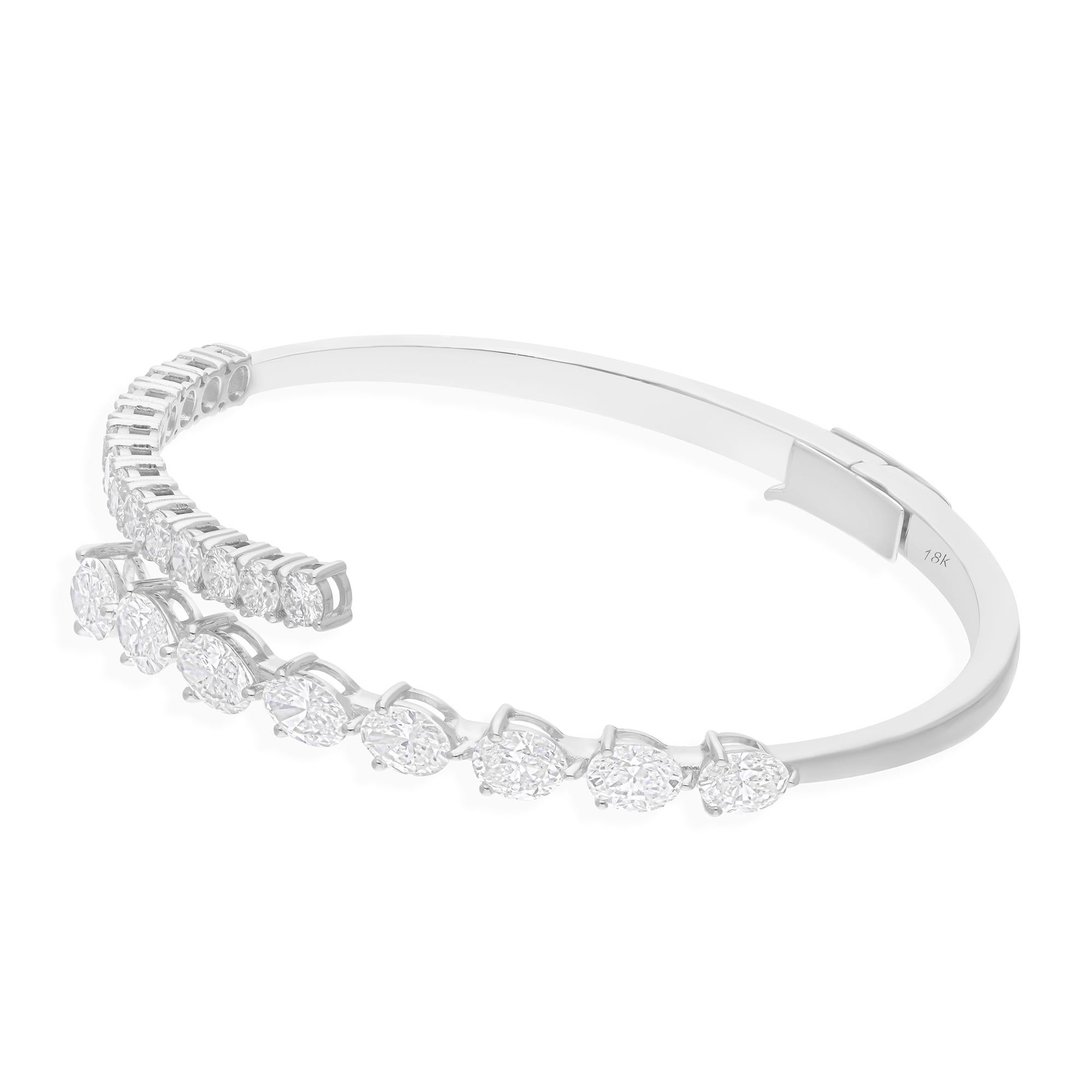 Real 6.05 Carat SI/H Oval Round Diamond Wrap Bangle Bracelet 14 Karat White Gold For Sale 1