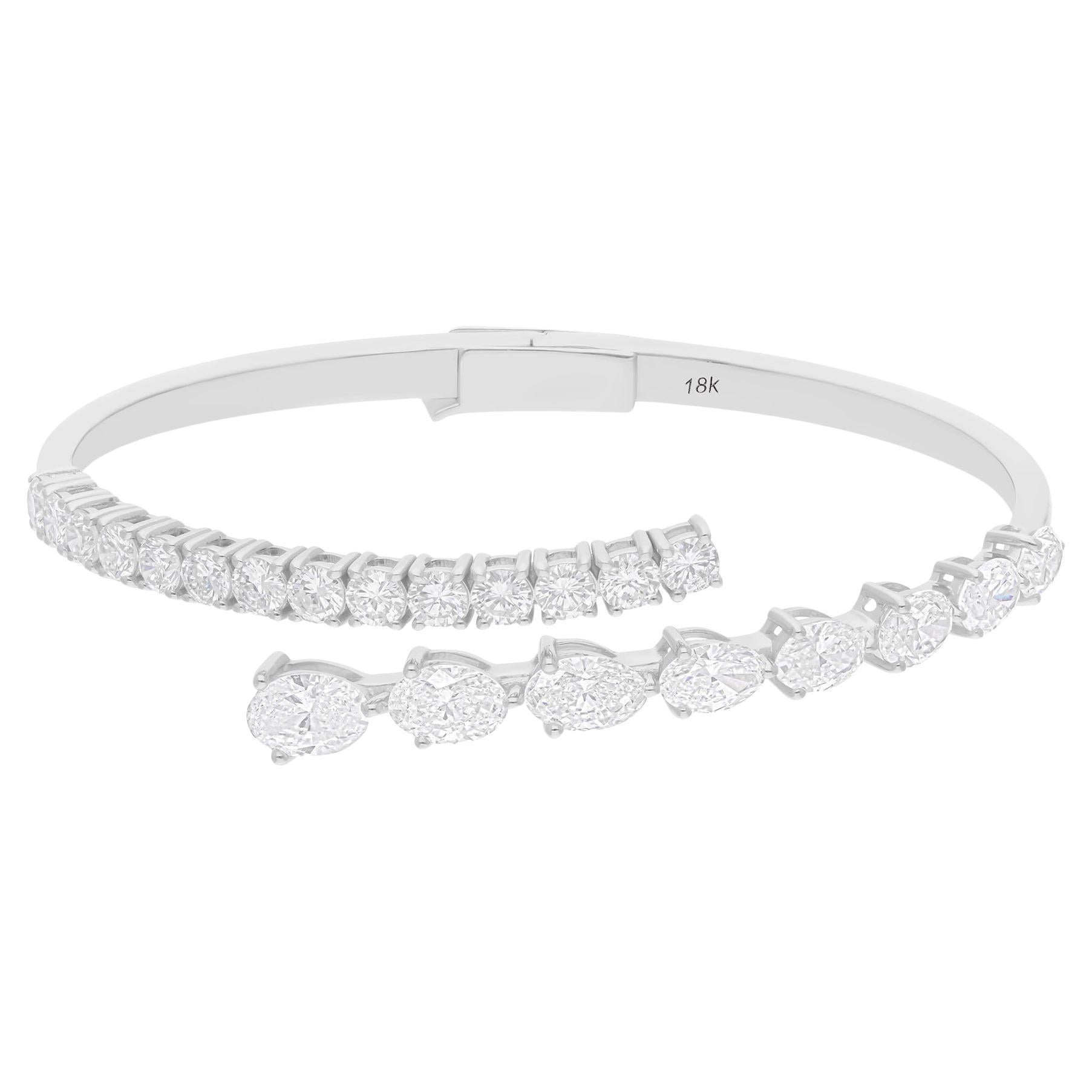 Real 6.05 Carat SI/H Oval Round Diamond Wrap Bangle Bracelet 18 Karat White Gold