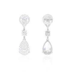 Real 6.17 Carat SI Clarity HI Color Diamond Dangle Earrings 18 Karat White Gold