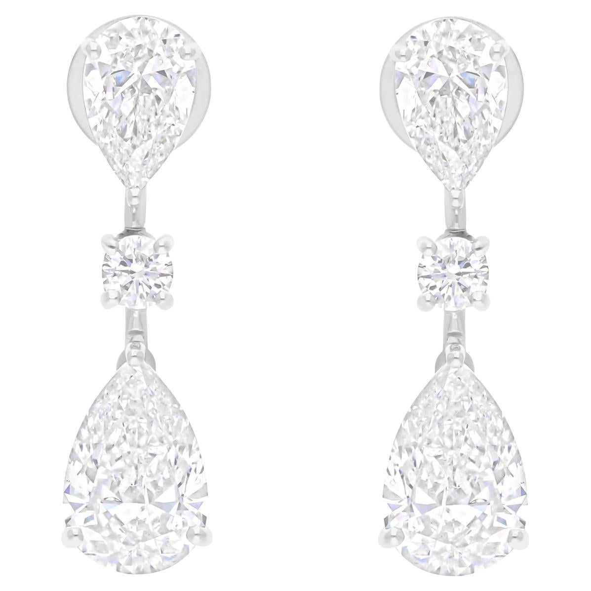 Real 6.17 Carat SI Clarity HI Color Diamond Dangle Earrings 18 Karat White Gold