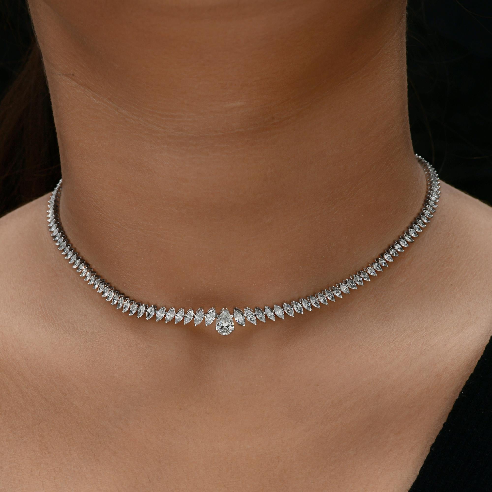 Real 6.18 Carat SI/H Pear Marquise Diamond Choker Necklace 18 Karat White Gold In New Condition For Sale In Diera, Dubai
