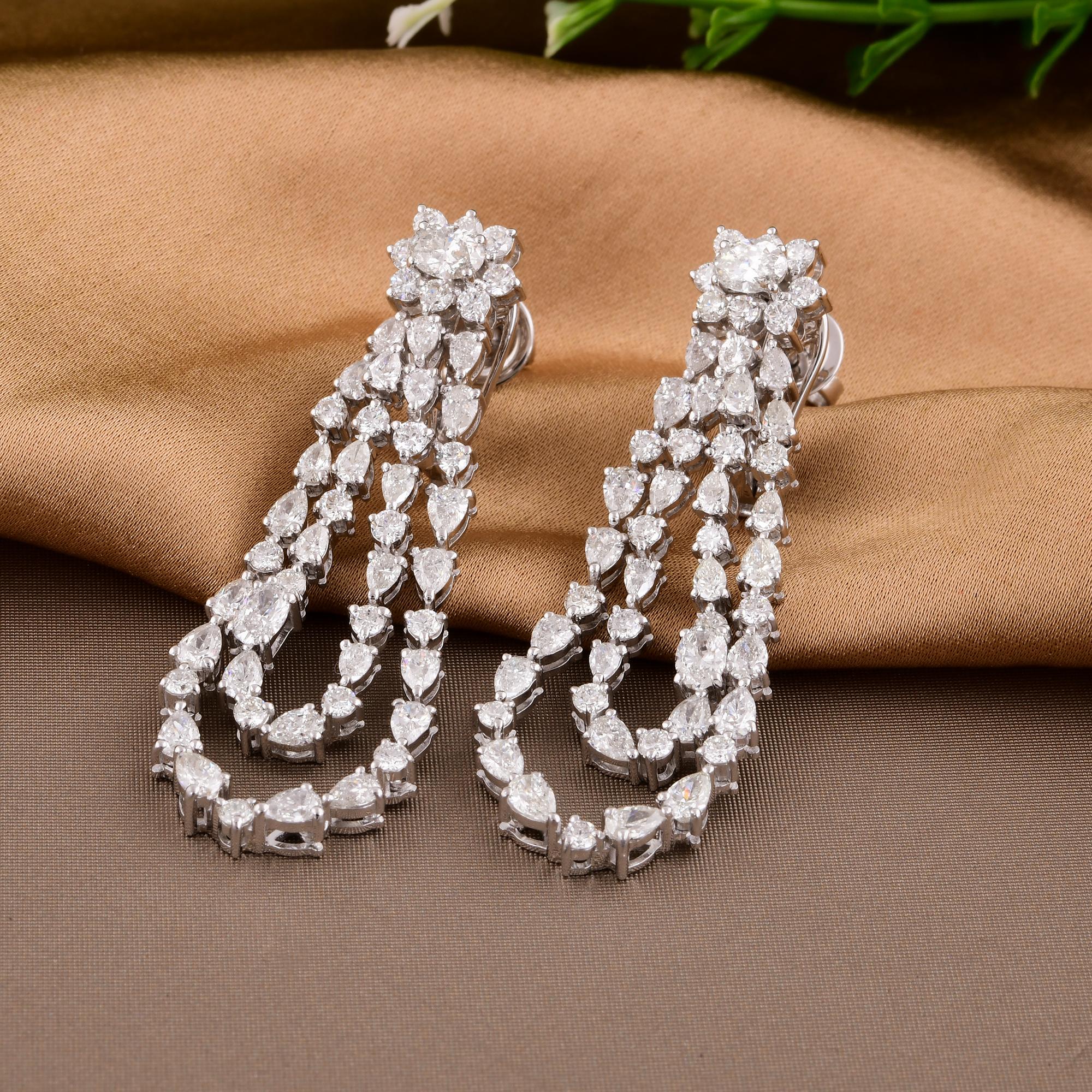 Modern Real 6.25 Carat Round & Pear Diamond Dangle Earrings 14 Karat White Gold Jewelry For Sale