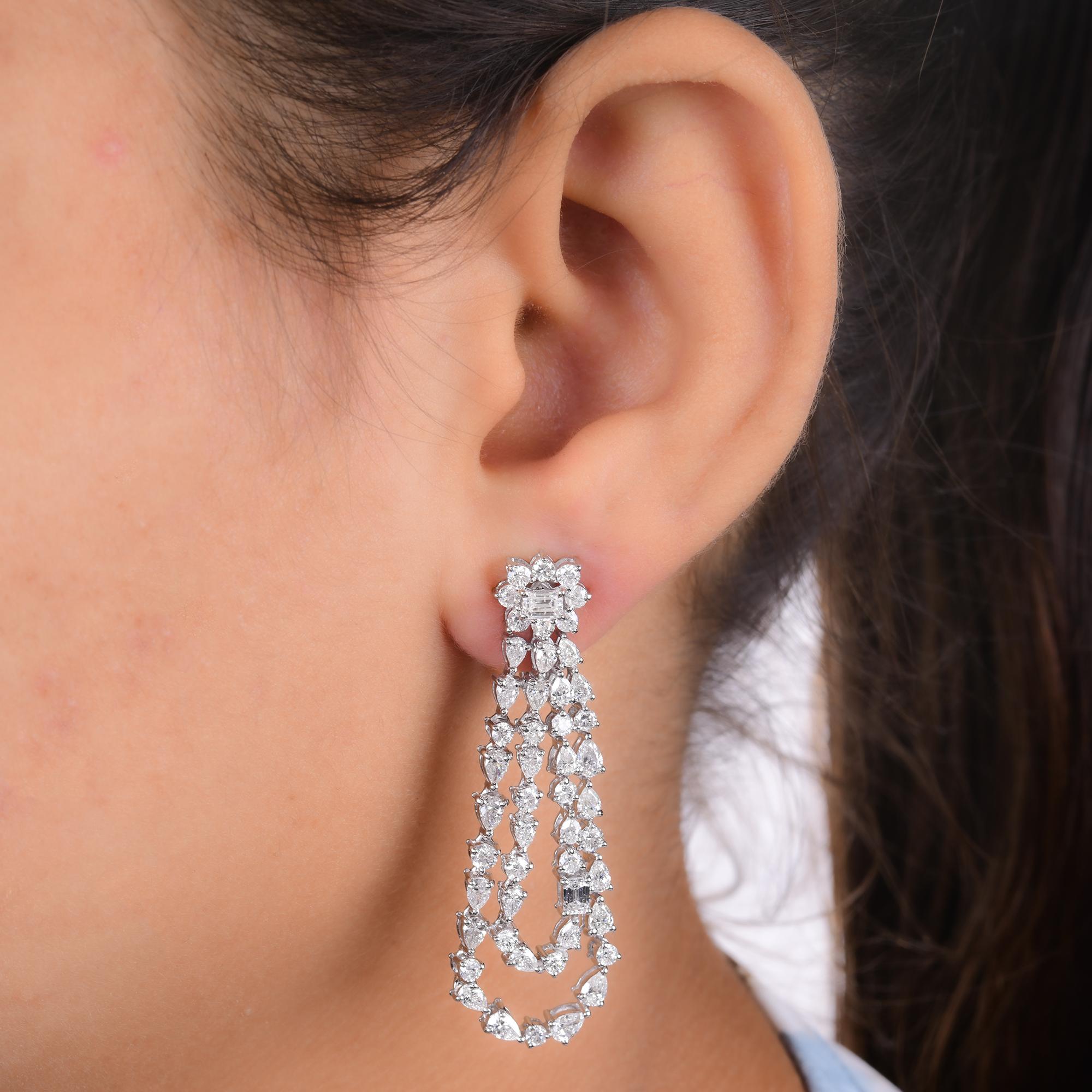 Pear Cut Real 6.25 Carat Round & Pear Diamond Dangle Earrings 14 Karat White Gold Jewelry For Sale
