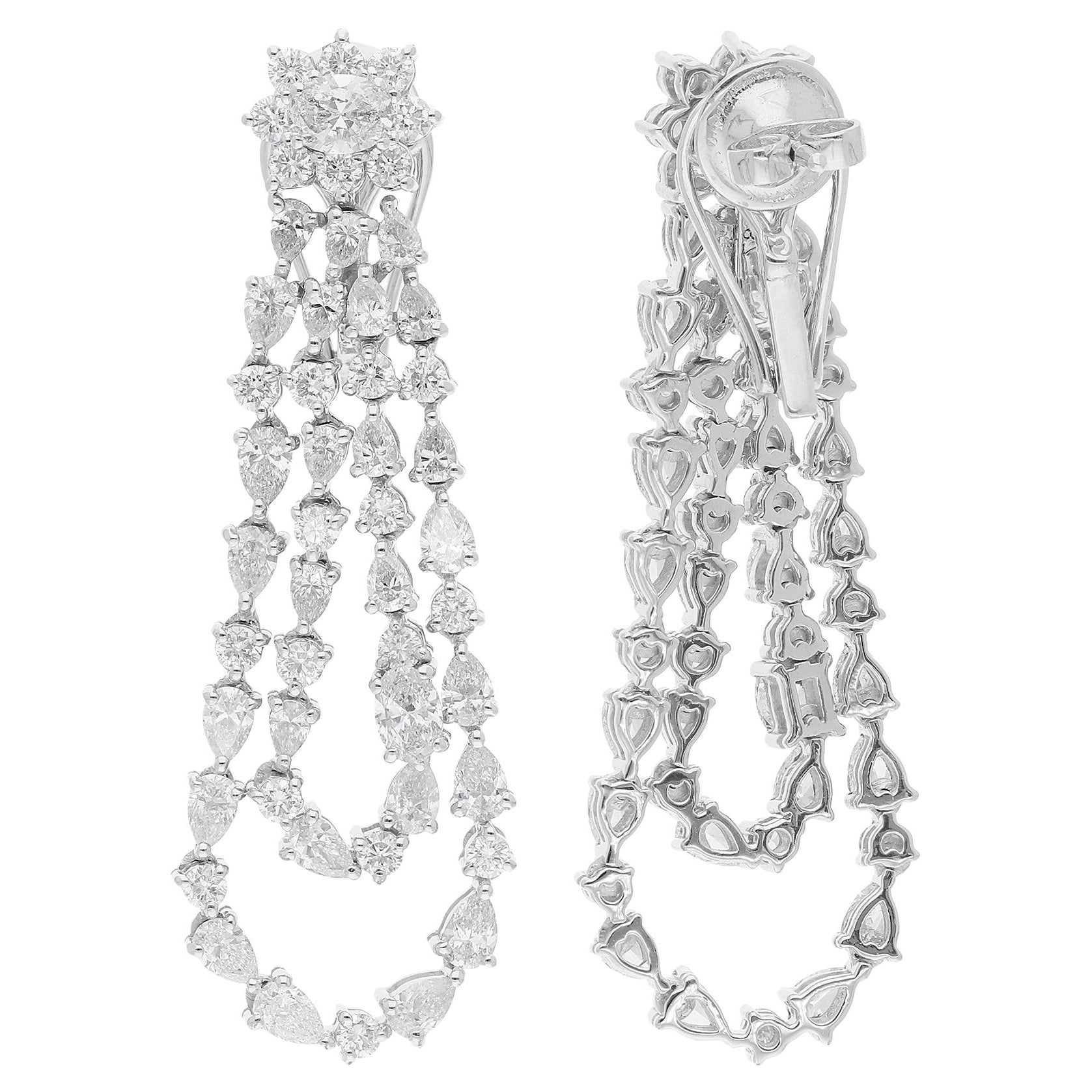 Real 6.25 Carat Round 
Pear Diamond Dangle Earrings 14 Karat White Gold Jewelry