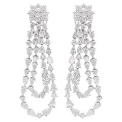 Boucles d'oreilles pendantes en or blanc 14 carats avec diamants ronds et poires de 6,25 carats réels