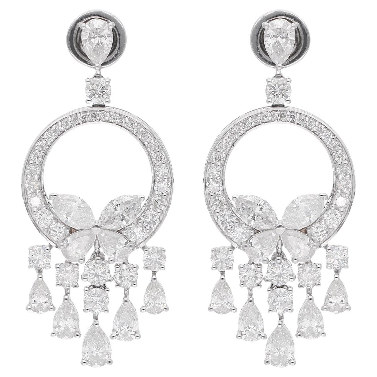 Real 6.31 Carat SI/H Pear Marquise Round Diamond Dangle Earrings 18k White Gold For Sale