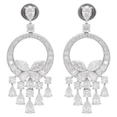 Real 6.31 Carat SI/H Pear Marquise Round Diamond Dangle Earrings 18k White Gold