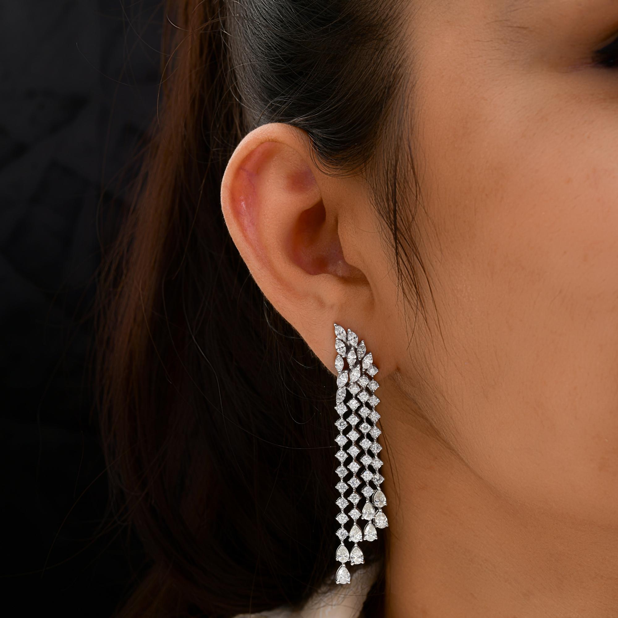 Women's Real 6.37 Carat SI/H Pear Round Diamond Chandelier Earrings 14 Karat White Gold For Sale