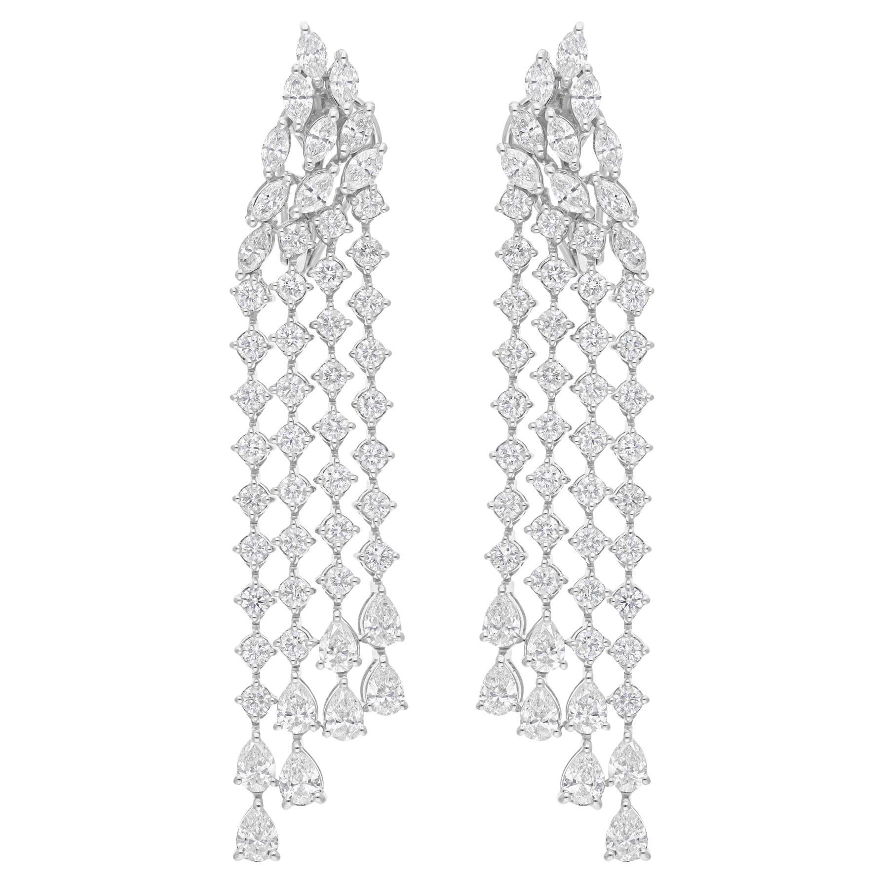 Pendientes de candelabro de diamantes redondos pera SI/H de 6,37 quilates reales Oro blanco de 14 quilates