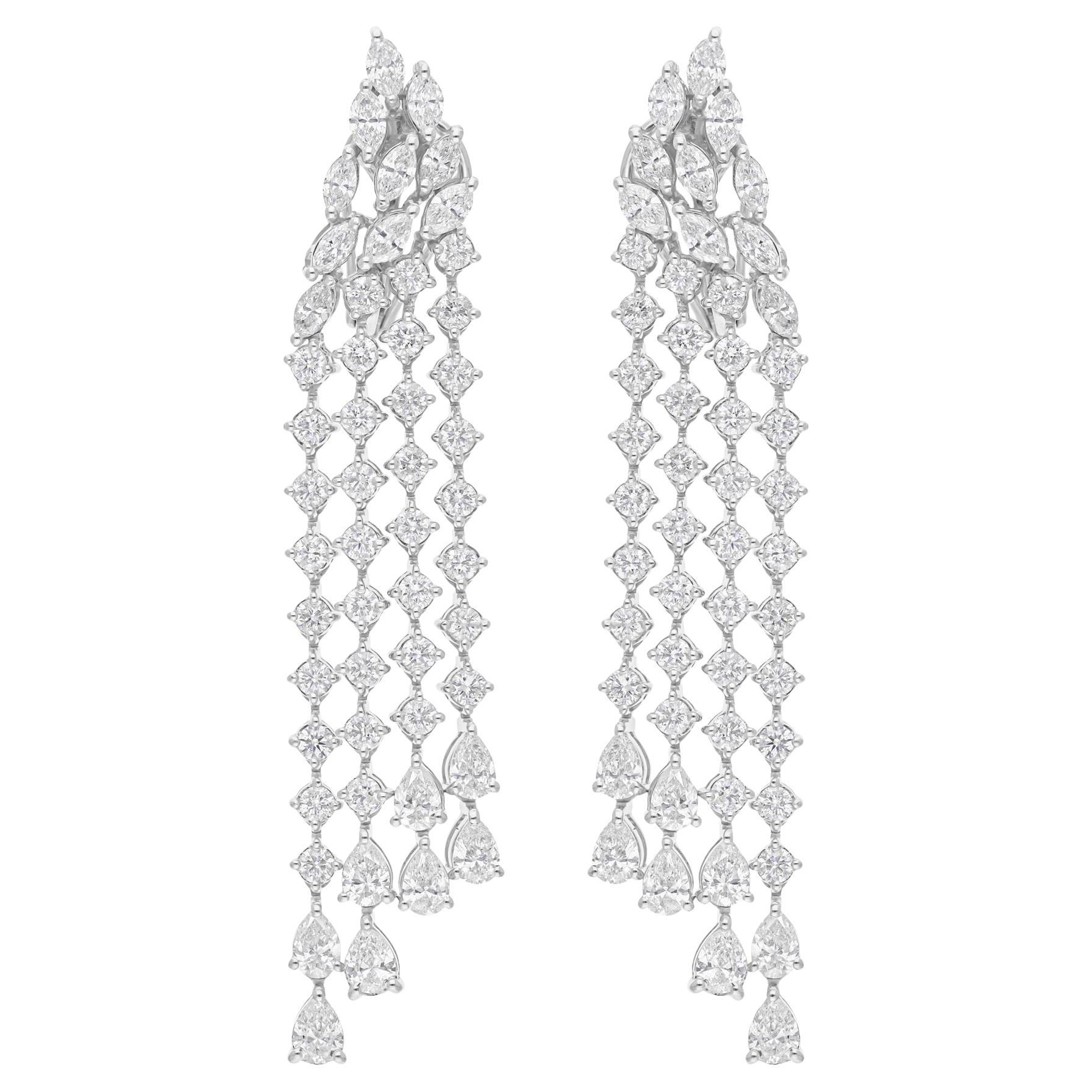 Pendientes de candelabro de diamantes redondos pera SI/H de 6,37 quilates reales Oro blanco de 14 quilates