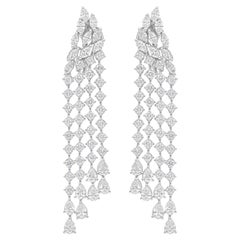 Orecchini a lampadario con diamanti rotondi reali da 6,37 carati SI/H Pear, oro bianco 14 carati