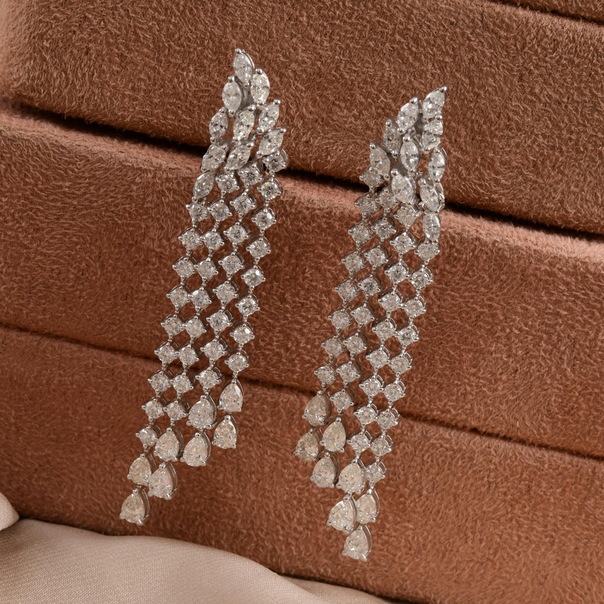 Modern Real 6.37 Carat SI/H Pear Round Diamond Chandelier Earrings 18 Karat White Gold For Sale