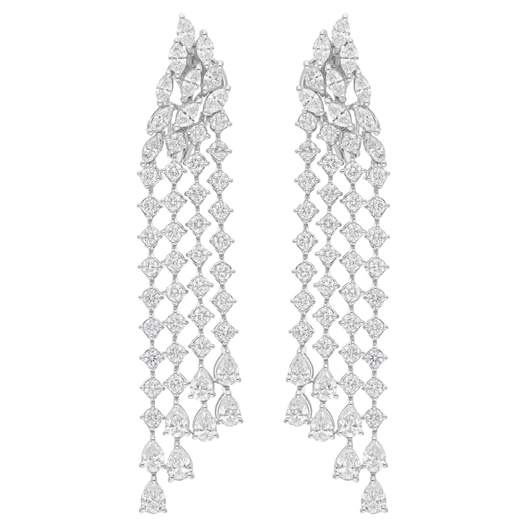 Pendientes de candelabro de diamantes redondos pera SI/H de 6,37 quilates reales Oro blanco de 18 quilates