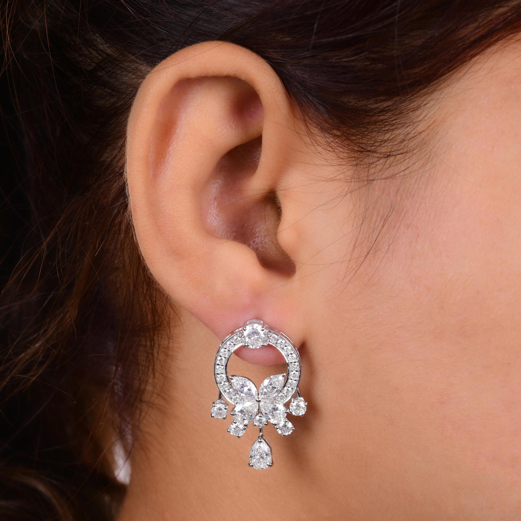 Modern Real 6.43 Carat SI Clarity HI Color Diamond Dangle Earrings 18 Karat White Gold For Sale
