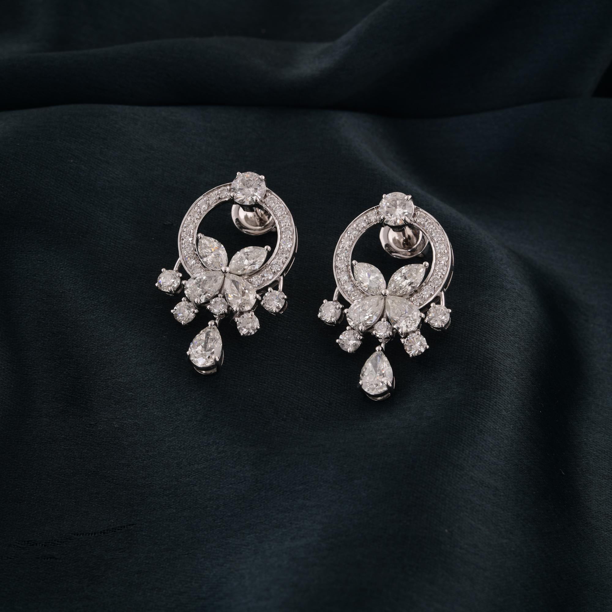 Pear Cut Real 6.43 Carat SI Clarity HI Color Diamond Dangle Earrings 18 Karat White Gold For Sale