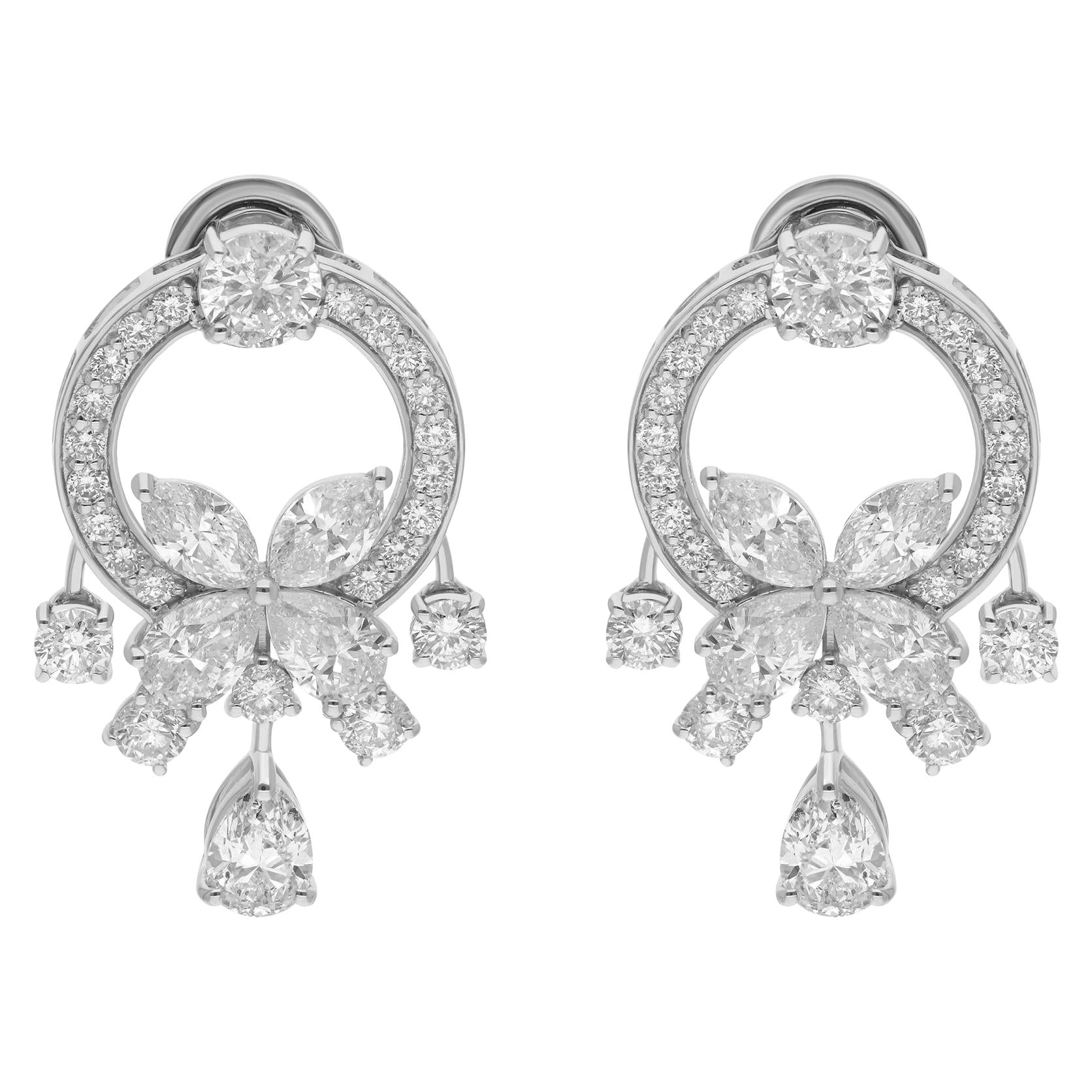 Real 6.43 Carat SI Clarity HI Color Diamond Drop Earrings 18 Karat White Gold