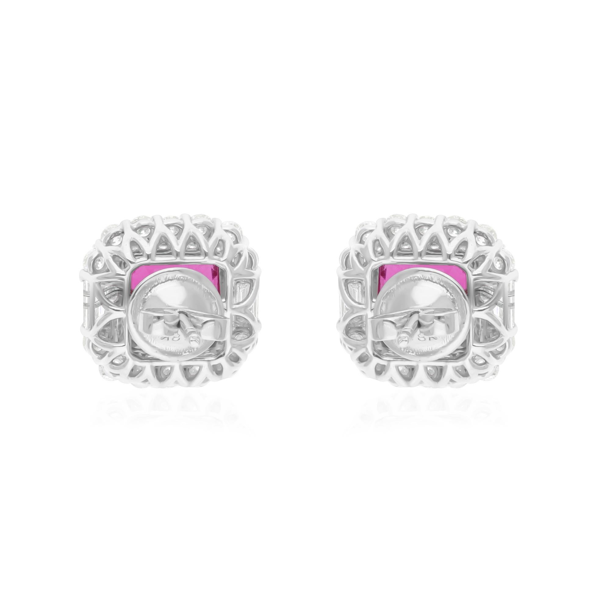 Pendientes auténticos de turmalina rosa de 6,48 quilates y 1,1 quilates de diamante SI/H en oro blanco de 18 quilates Corte octogonal en venta