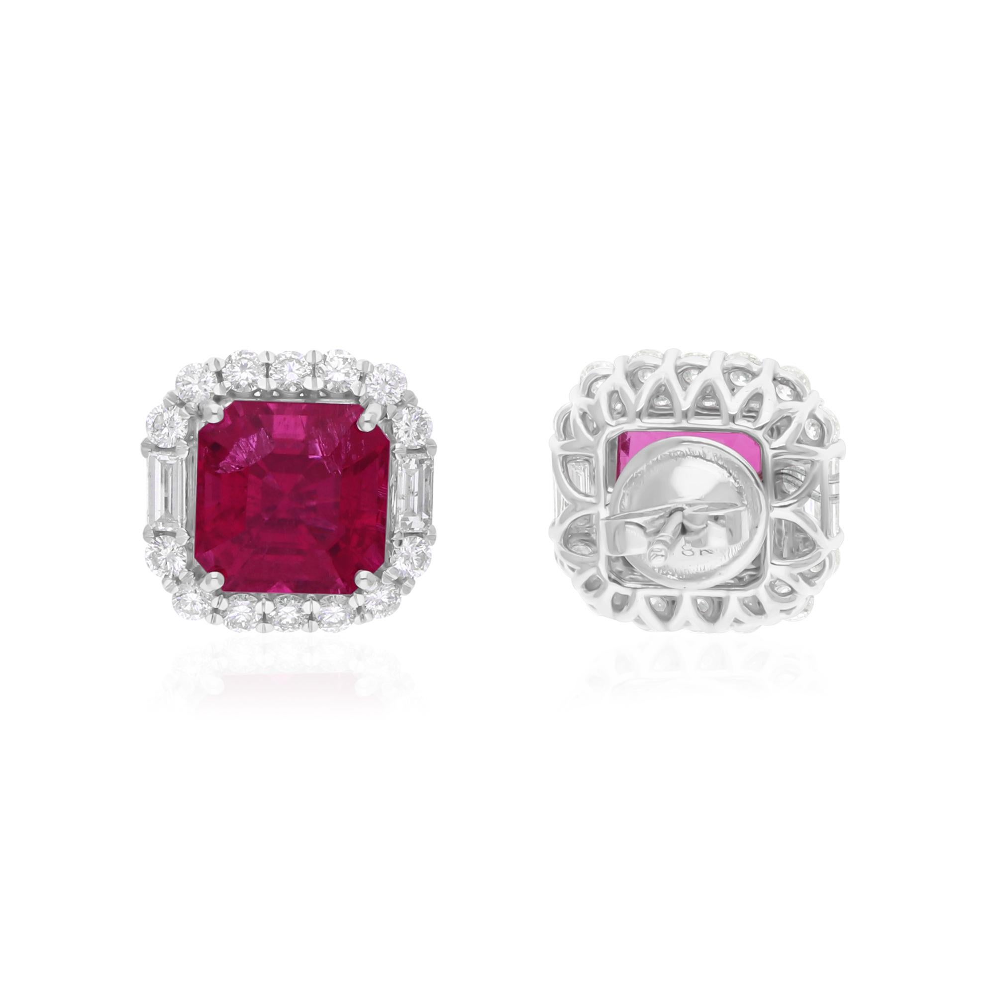 Ottagono Orecchini con tormalina rosa reale da 6,48 carati 1,1 carati SI/H di diamante in oro bianco 18 carati in vendita