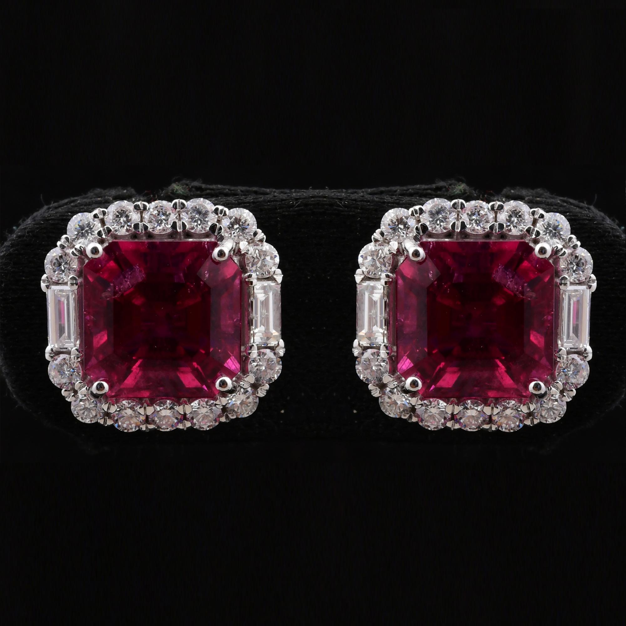 Pendientes auténticos de turmalina rosa de 6,48 quilates y 1,1 quilates de diamante SI/H en oro blanco de 18 quilates en Nuevo estado para la venta en Diera, Dubai