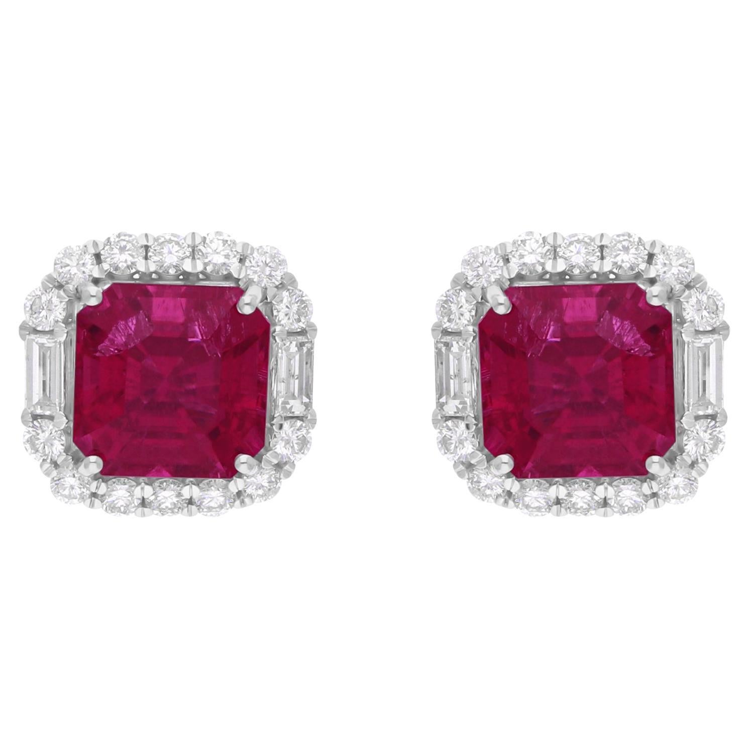 Pendientes auténticos de turmalina rosa de 6,48 quilates y 1,1 quilates de diamante SI/H en oro blanco de 18 quilates en venta