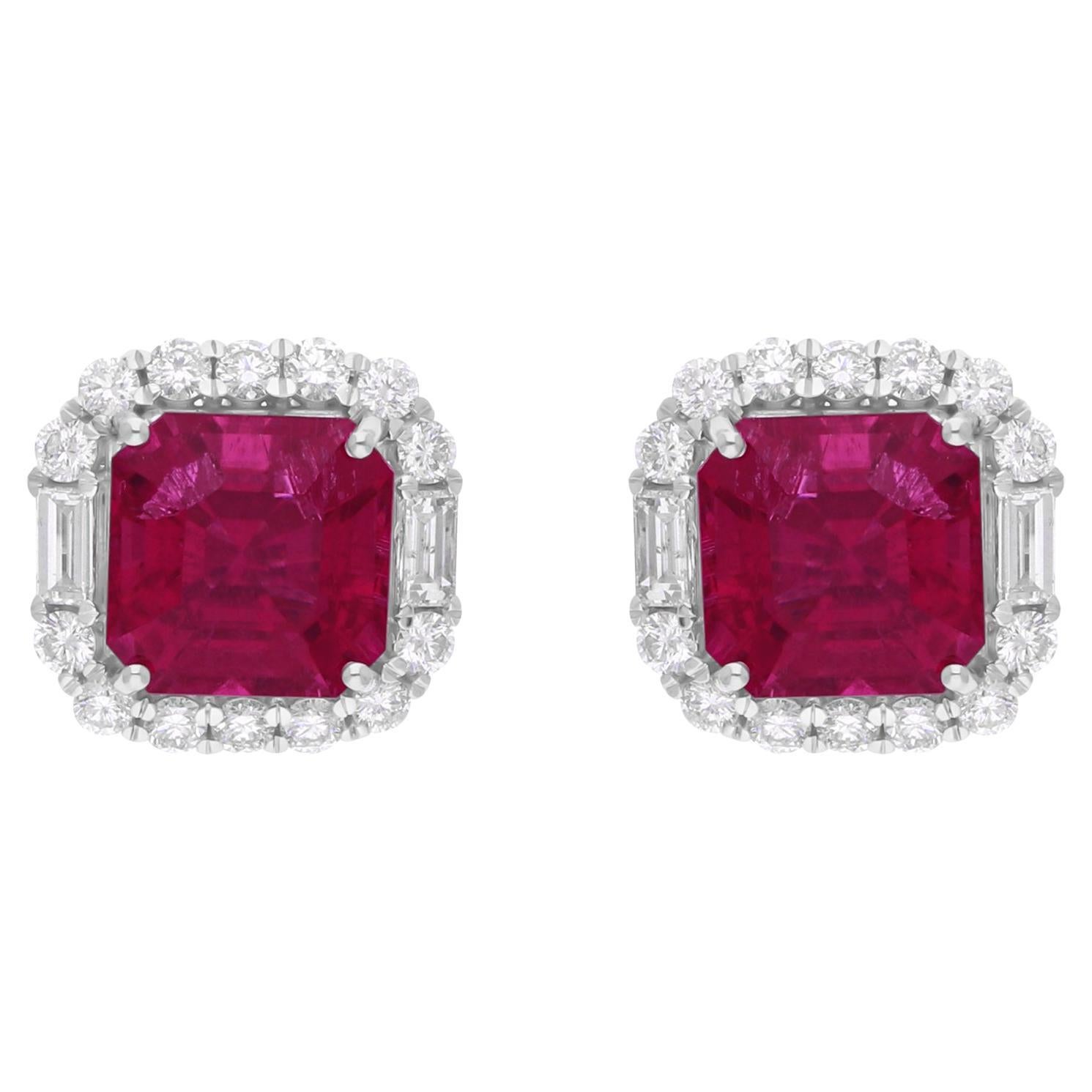 Boucles d'oreilles en or blanc 18 carats avec tourmaline rose de 6,48 carats et diamants de 1,1 carat SI/H