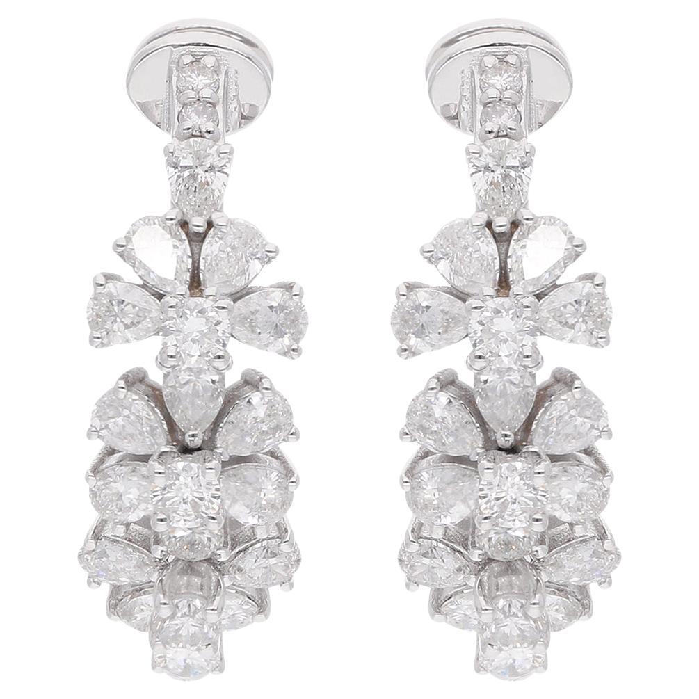 Real 2.07 Carat Round & Pear Diamond Hoop Earrings 18 Karat White Gold Jewelry