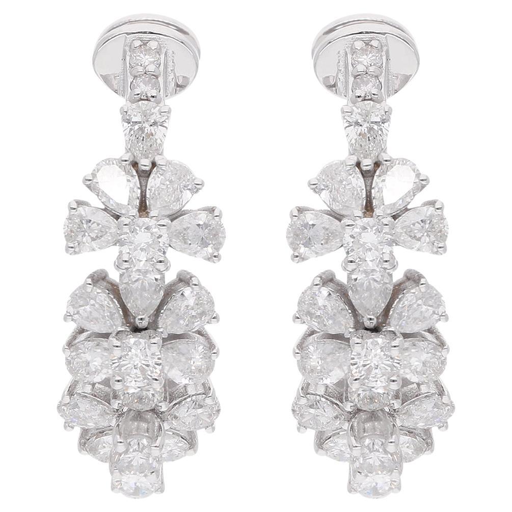 Créoles réalistes en or blanc 18 carats avec diamants ronds et poire de 6,58 carats