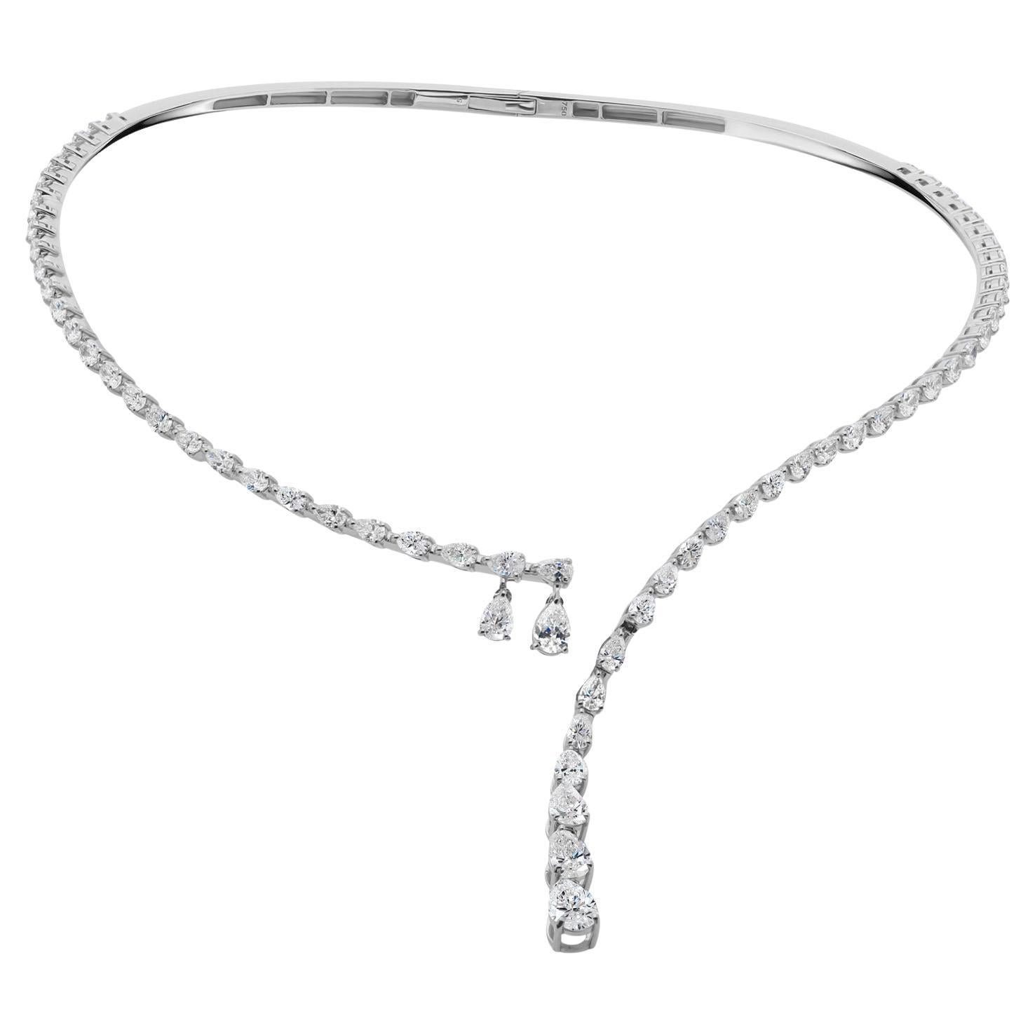 Real 6.76 Carat SI Clarity HI Color Diamond Choker Necklace 18 Karat White Gold